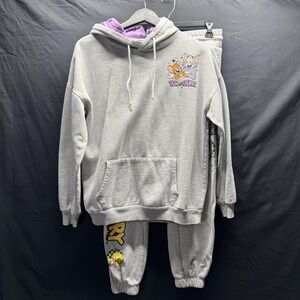 Tom And Jerry Hoodie Sweatpants Set Womens Large Medium Gray Graphic Loungewear